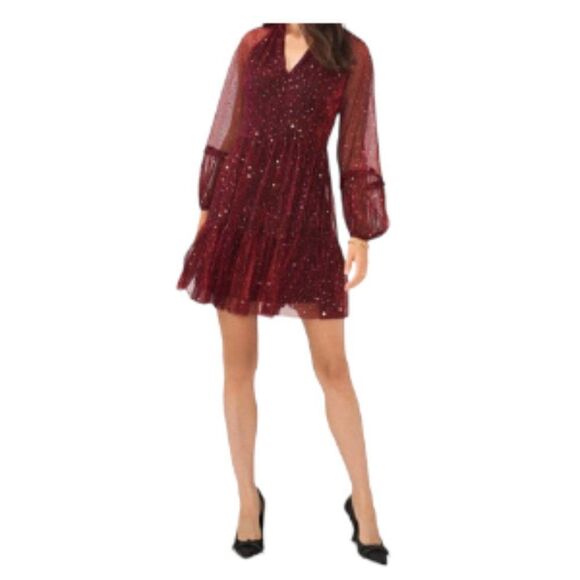 Vince Camuto Womens Metallic Puff-Sleeve R Dark Wine XS NWT - Picture 1 of 2